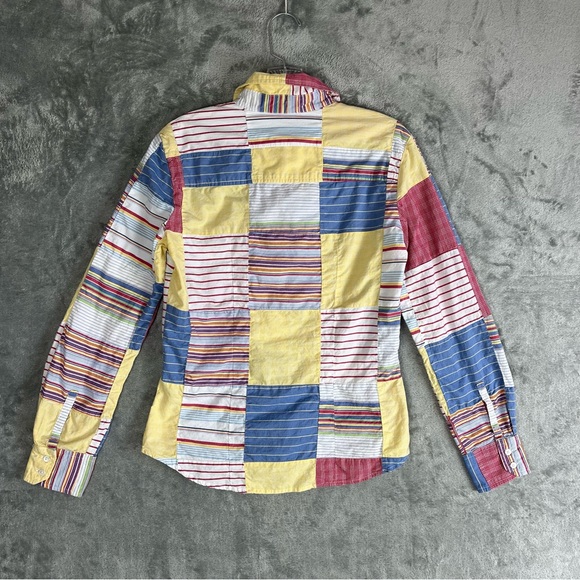 Vintage J Crew Madras Plaid Mixed Patchwork Top Small Preppy Lightweight Thin - Picture 6 of 12